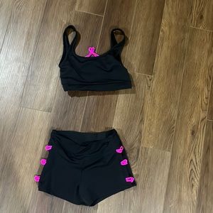Trendy trends black dancewear set with hot pink accents